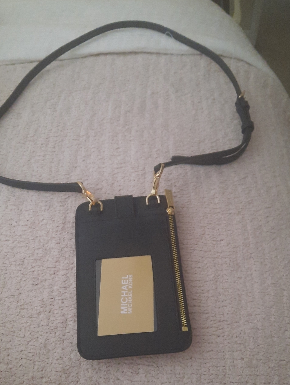 Michael Kors Black Crossbody Card Holder with Gold Accents